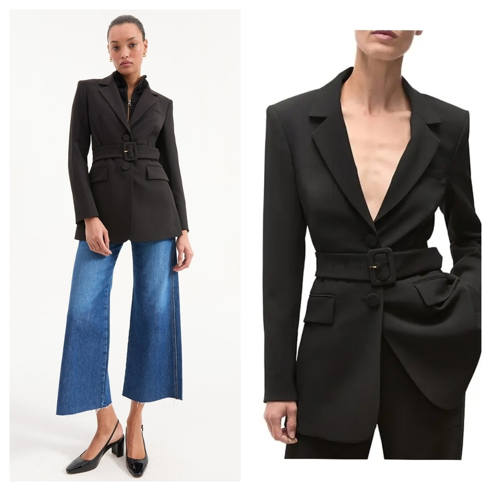 NWT NEW Veronica Beard Ryanne Belted Dickey Jacket Blazer Black Size 00